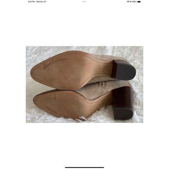 Sam Edelman Wm’s Size 9 Blake Tan Suede Leather Bootie/Boots Chunky Stacked Heel - Picture 7 of 9